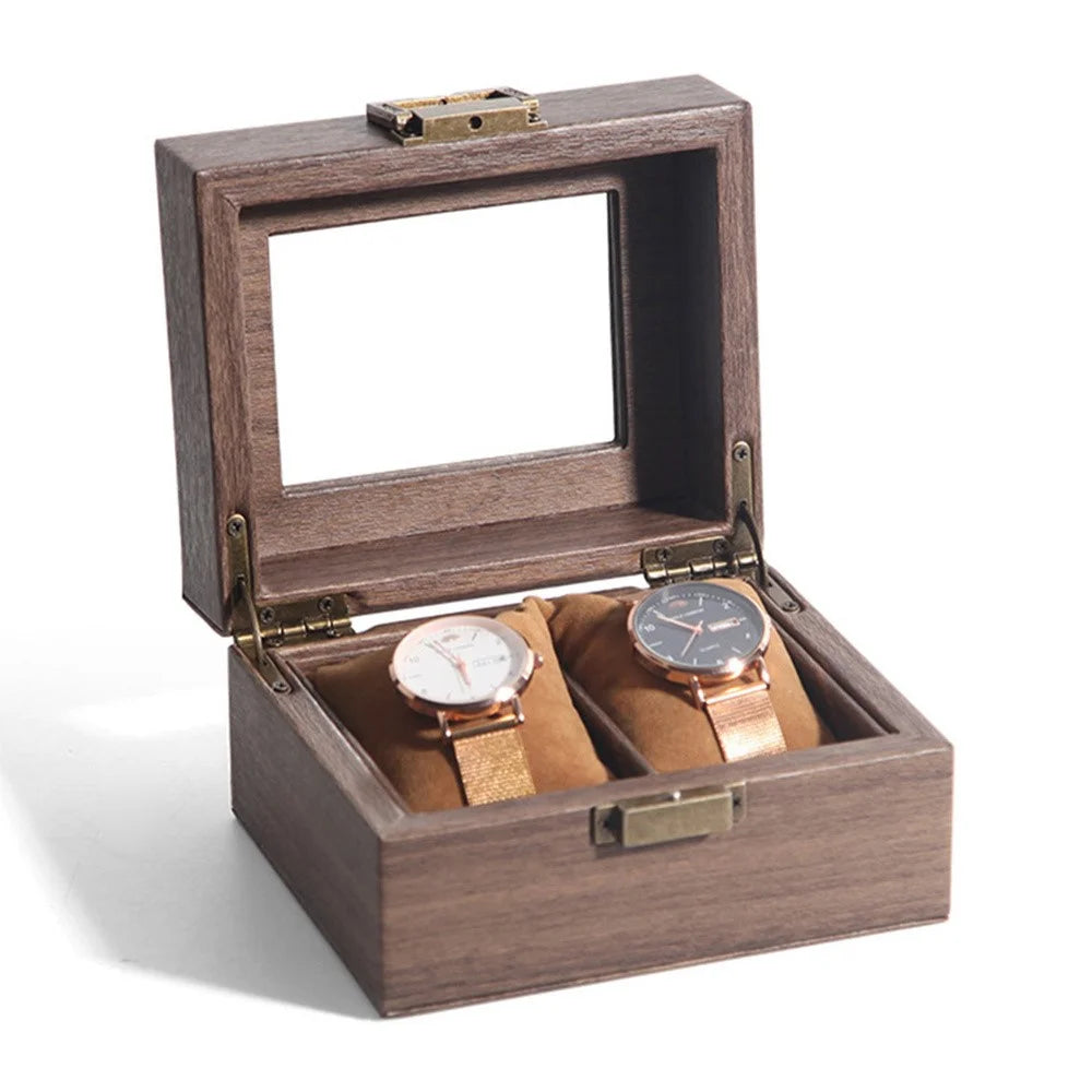 2 Grids Watch Display Box Vintage Wood Grain Jewelry Organizer Box Watch Storage Container - 2