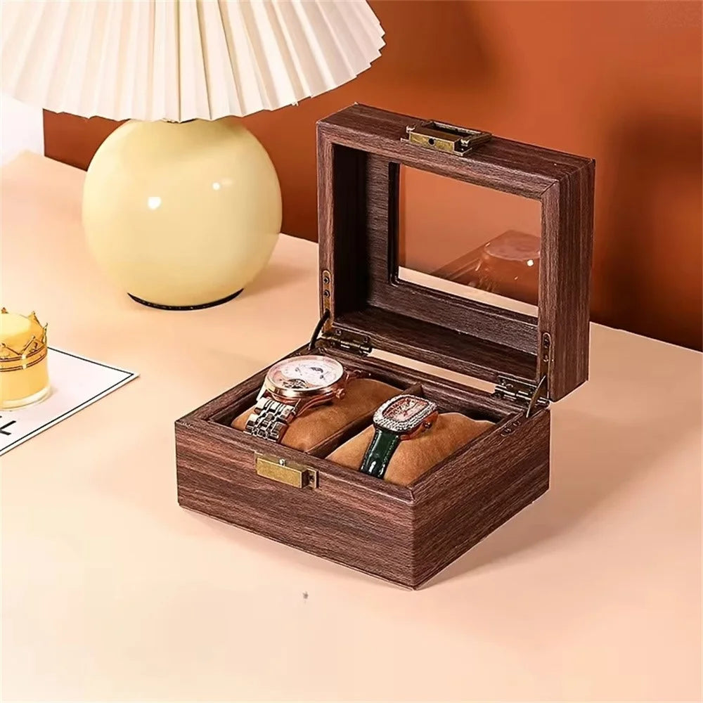 2 Grids Watch Display Box Vintage Wood Grain Jewelry Organizer Box Watch Storage Container - 3