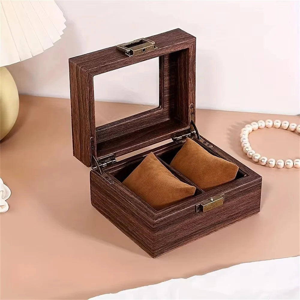 2 Grids Watch Display Box Vintage Wood Grain Jewelry Organizer Box Watch Storage Container - 4