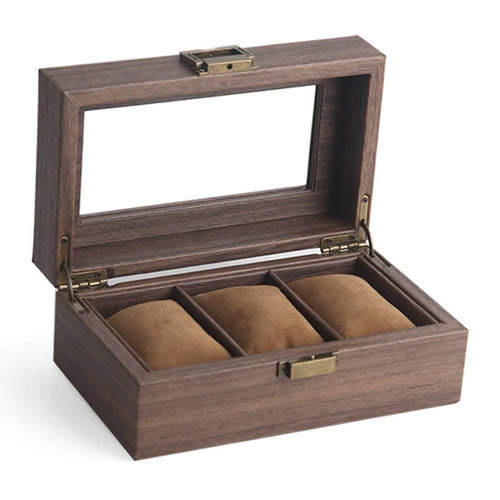 3 Grids Watch Display Box Vintage Wood Grain Jewelry Organizer Box Watch Storage Container - 1