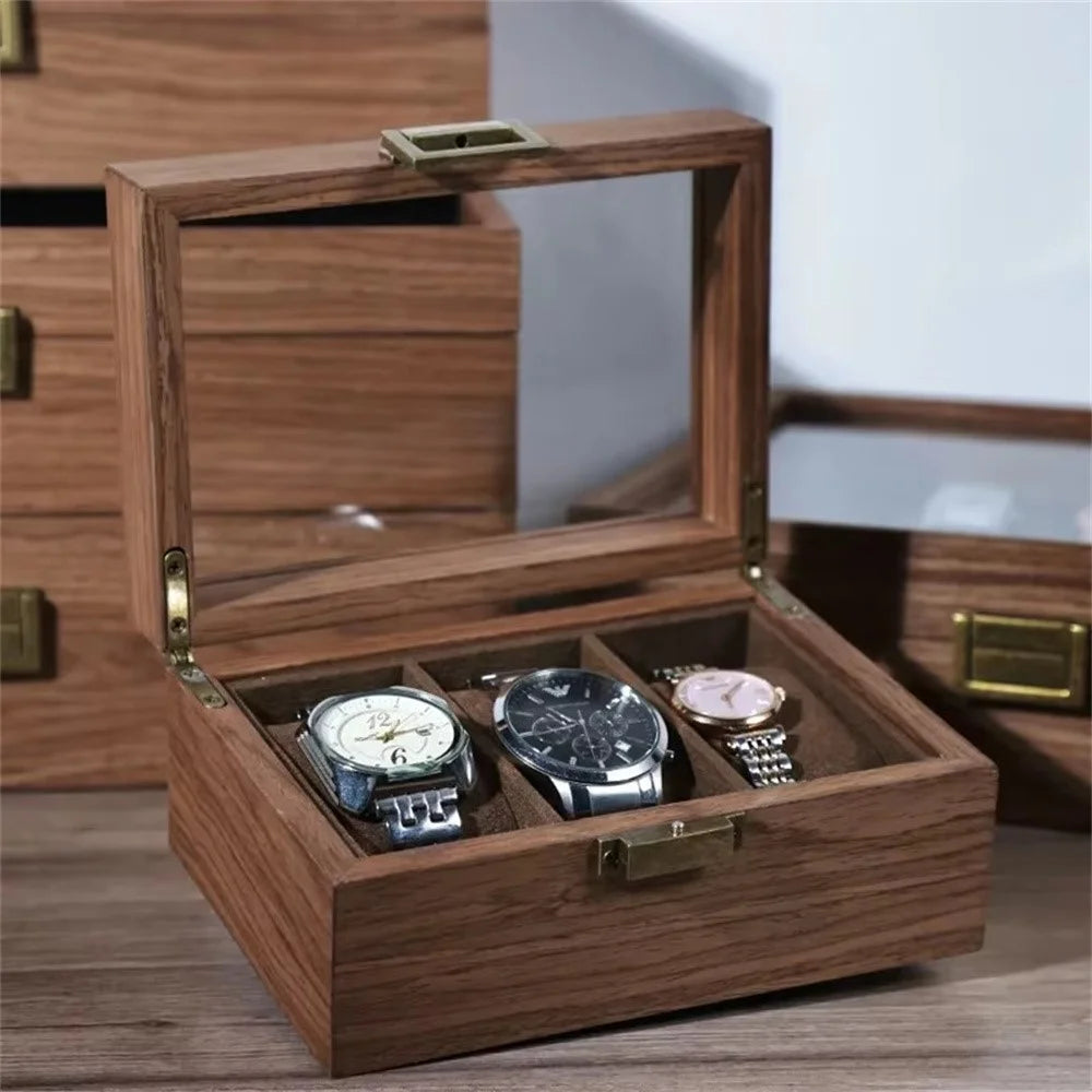 3 Grids Watch Display Box Vintage Wood Grain Jewelry Organizer Box Watch Storage Container - 2
