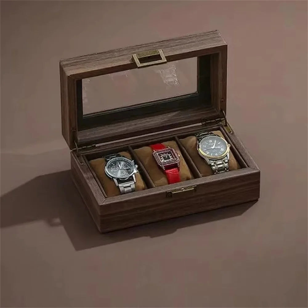3 Grids Watch Display Box Vintage Wood Grain Jewelry Organizer Box Watch Storage Container - 3