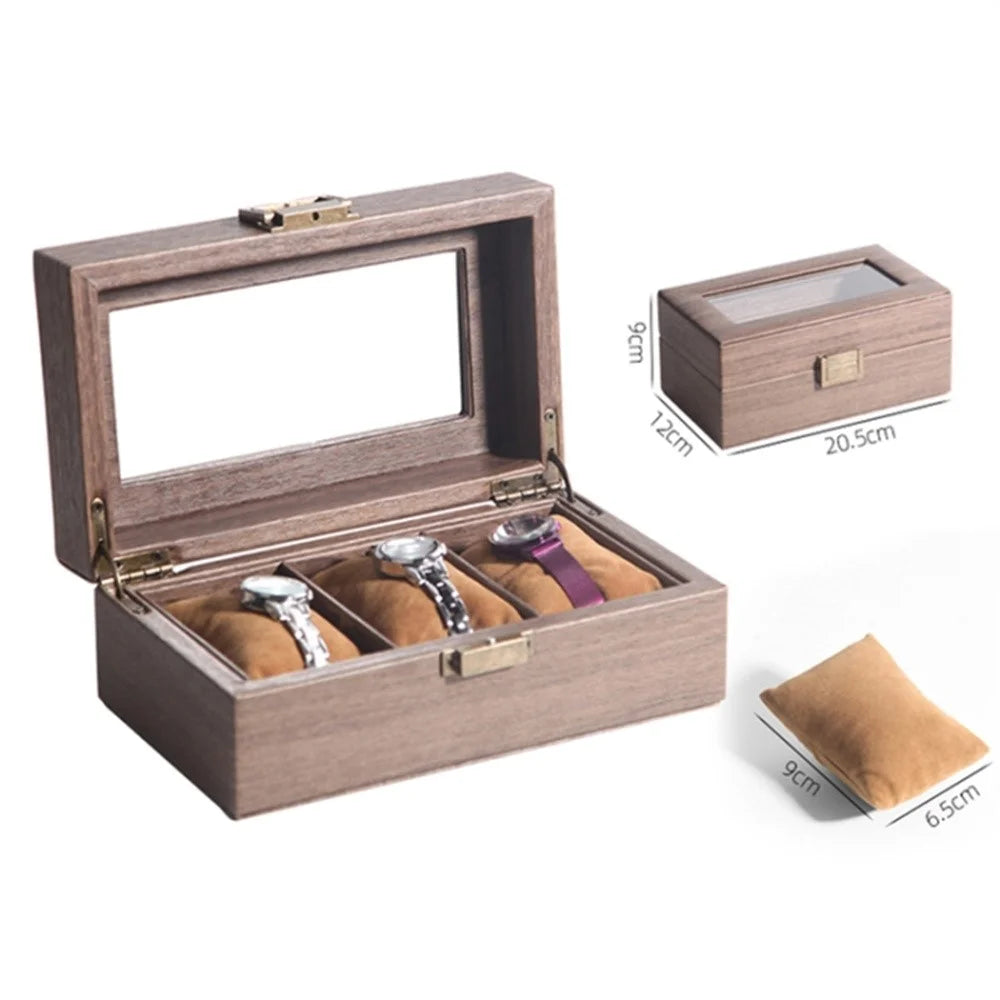3 Grids Watch Display Box Vintage Wood Grain Jewelry Organizer Box Watch Storage Container - 7