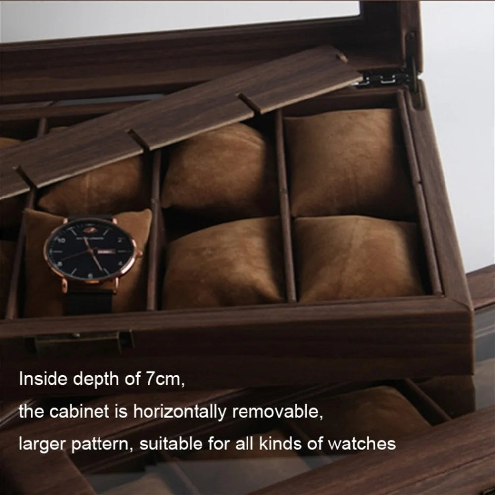 6 Grids Watch Display Box Vintage Wood Grain Jewelry Organizer Box Watch Storage Container - 6