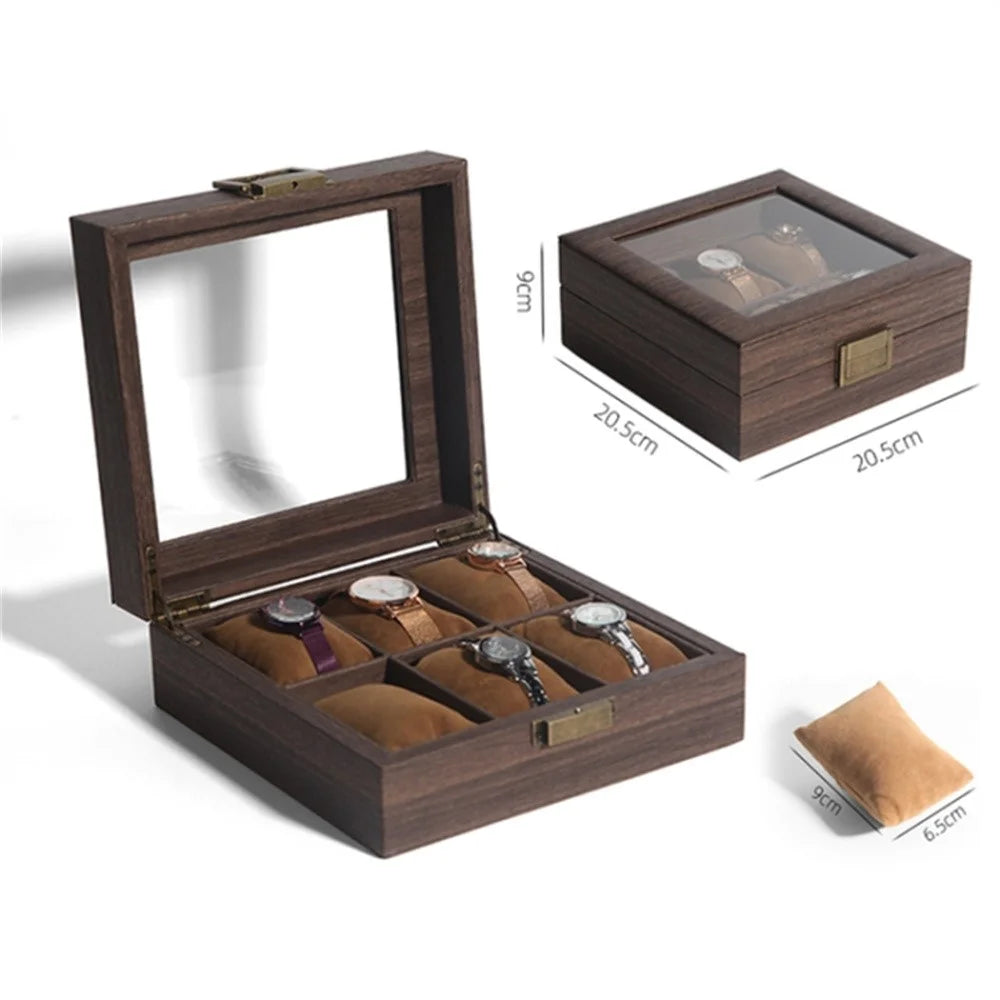 6 Grids Watch Display Box Vintage Wood Grain Jewelry Organizer Box Watch Storage Container - 7