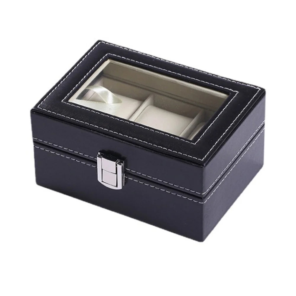 3 Grids PU Leather Watch Box Transparent Glass Window Watch Storage Display Case - 2