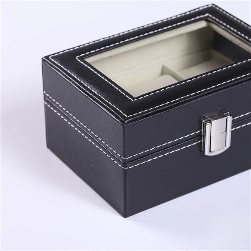 3 Grids PU Leather Watch Box Transparent Glass Window Watch Storage Display Case - 5