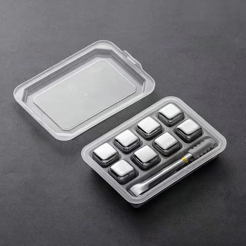 304 Stainless Steel Reusable Ice Blocks 8Pcs Whiskey Stones Chilling Rocks with Silicone Tongs for Wine / Whiskey - 1