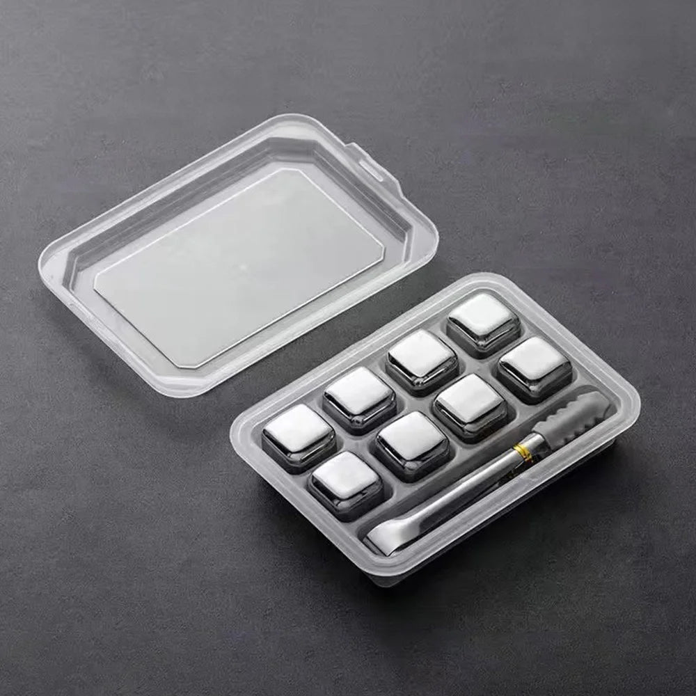 304 Stainless Steel Reusable Ice Blocks 8Pcs Whiskey Stones Chilling Rocks with Silicone Tongs for Wine / Whiskey - 1