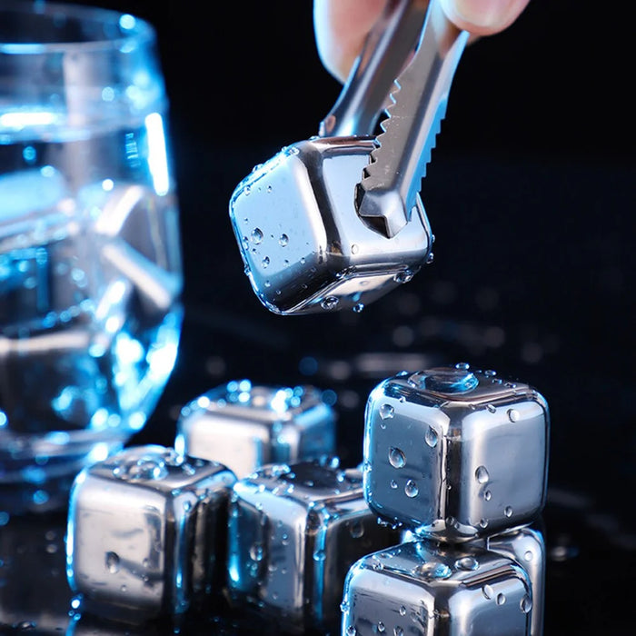 304 Stainless Steel Reusable Ice Blocks 8Pcs Whiskey Stones Chilling Rocks with Silicone Tongs for Wine / Whiskey - 7