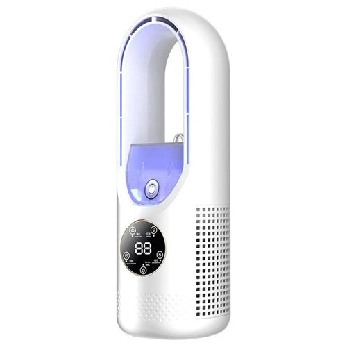 6 Speeds Adjustable Bladeless Fan Desktop USB Air Cooler Humidifier Misting Fan with LED Light - White - 1