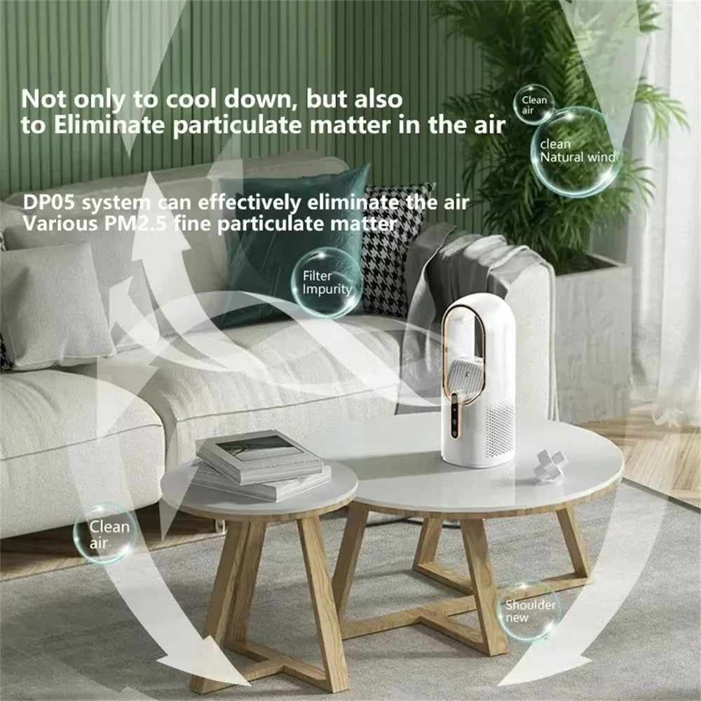 6 Speeds Adjustable Bladeless Fan Desktop USB Air Cooler Humidifier Misting Fan with LED Light - White - 4