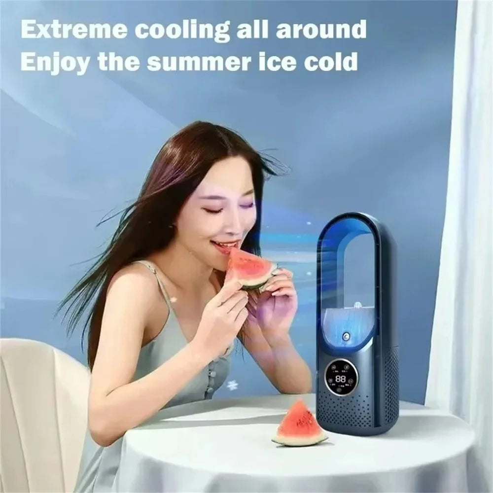 6 Speeds Adjustable Bladeless Fan Desktop USB Air Cooler Humidifier Misting Fan with LED Light - White - 5