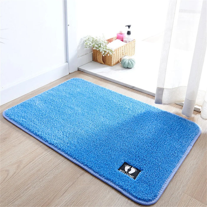 60x90cm Home Bathroom Floor Mat Soft Microfiber Water Absorbent Non Slip Rug - Blue - 2