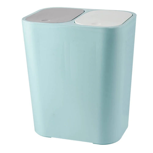 Dual Compartment Rubbish Bin Push-Top Kitchen Dry Wet Classified Waste Garbage Bin for Home Restaurant Bathroom - Blue - 1