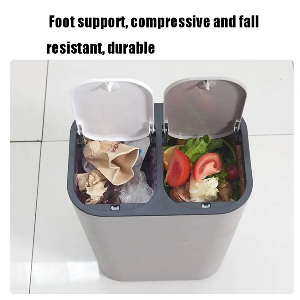 Dual Compartment Rubbish Bin Push-Top Kitchen Dry Wet Classified Waste Garbage Bin for Home Restaurant Bathroom - Blue - 2