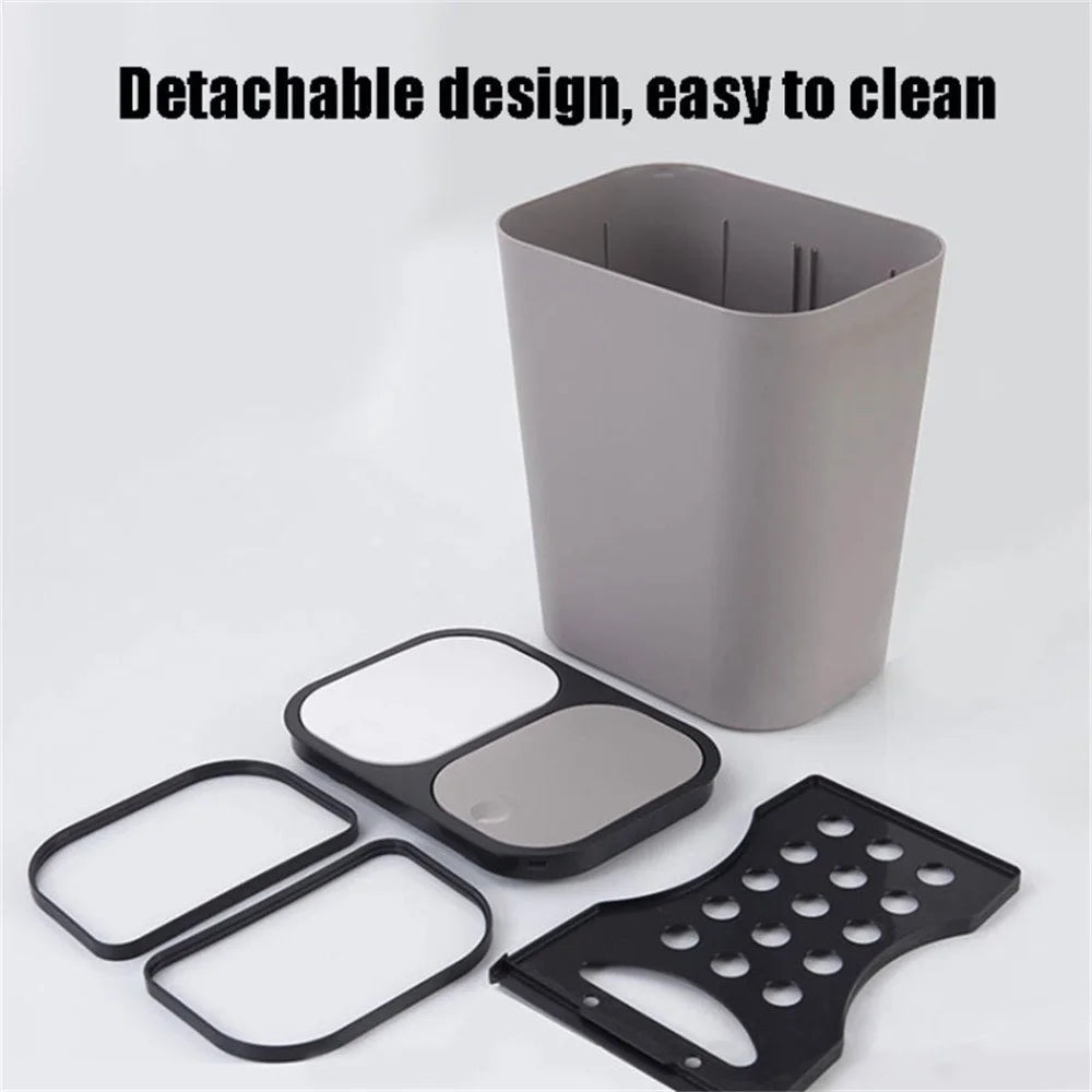 Dual Compartment Rubbish Bin Push-Top Kitchen Dry Wet Classified Waste Garbage Bin for Home Restaurant Bathroom - Blue - 3