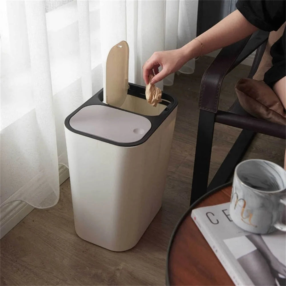 Dual Compartment Rubbish Bin Push-Top Kitchen Dry Wet Classified Waste Garbage Bin for Home Restaurant Bathroom - Blue - 5