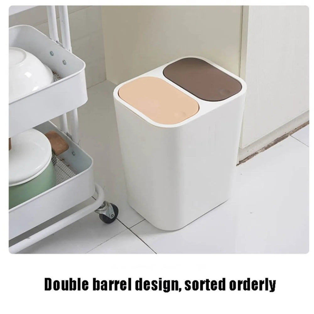 Dual Compartment Rubbish Bin Push-Top Kitchen Dry Wet Classified Waste Garbage Bin for Home Restaurant Bathroom - Blue - 6