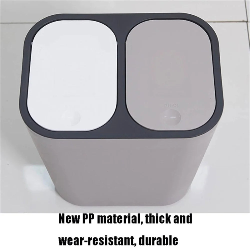 Dual Compartment Rubbish Bin Push-Top Kitchen Dry Wet Classified Waste Garbage Bin for Home Restaurant Bathroom - Blue - 7