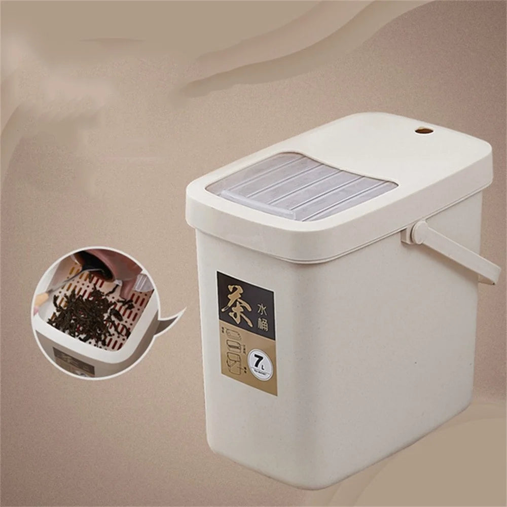 10L Tea Waste Bin PP Filtration Bucket Tealeaves Sanitary Container with Lid / Handle - 3
