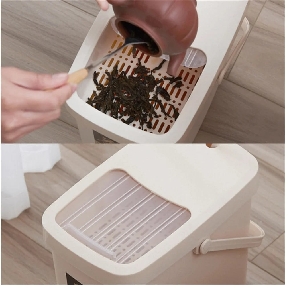 10L Tea Waste Bin PP Filtration Bucket Tealeaves Sanitary Container with Lid / Handle - 5