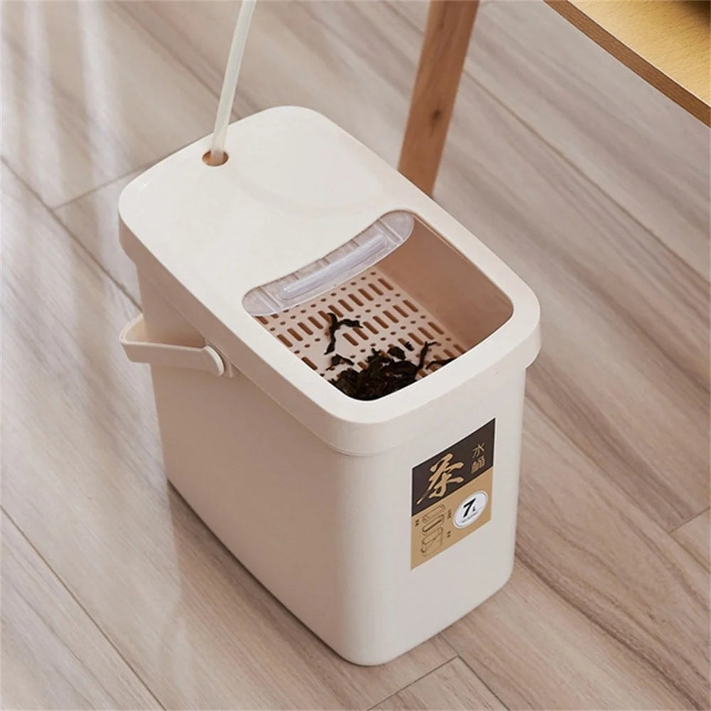 10L Tea Waste Bin PP Filtration Bucket Tealeaves Sanitary Container with Lid / Handle - 6