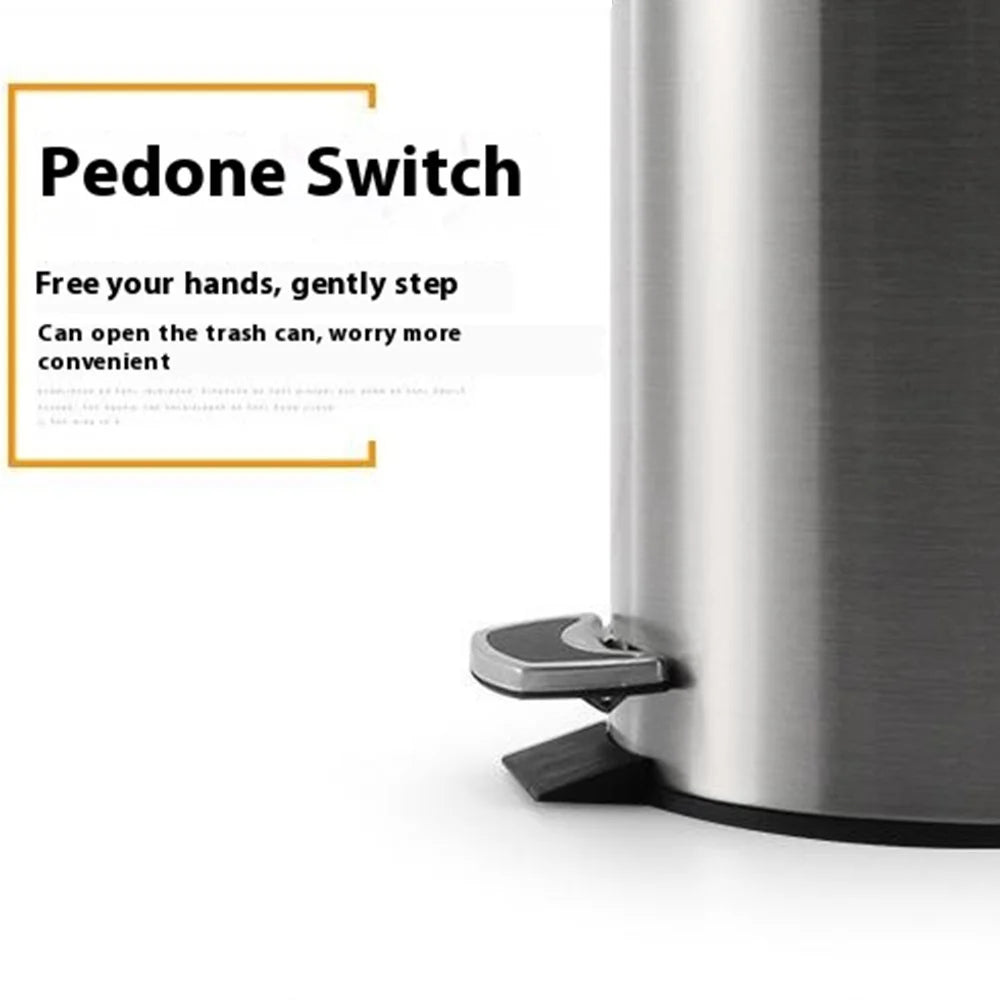 5L Round Stainless Steel Garbage Can Home Hotel Office Stylish Waste Container with Pedal - 2