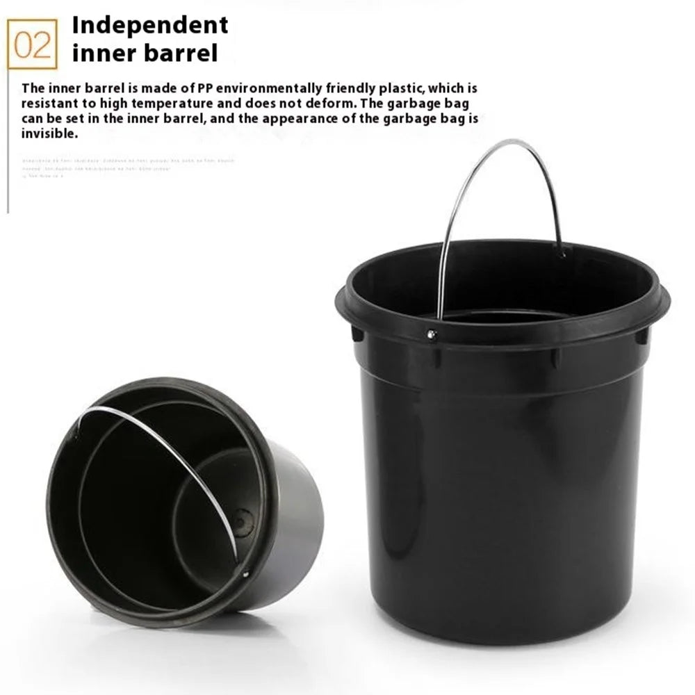 12L Round Stainless Steel Garbage Can Home Hotel Office Stylish Waste Container with Pedal - Steel Color - 4