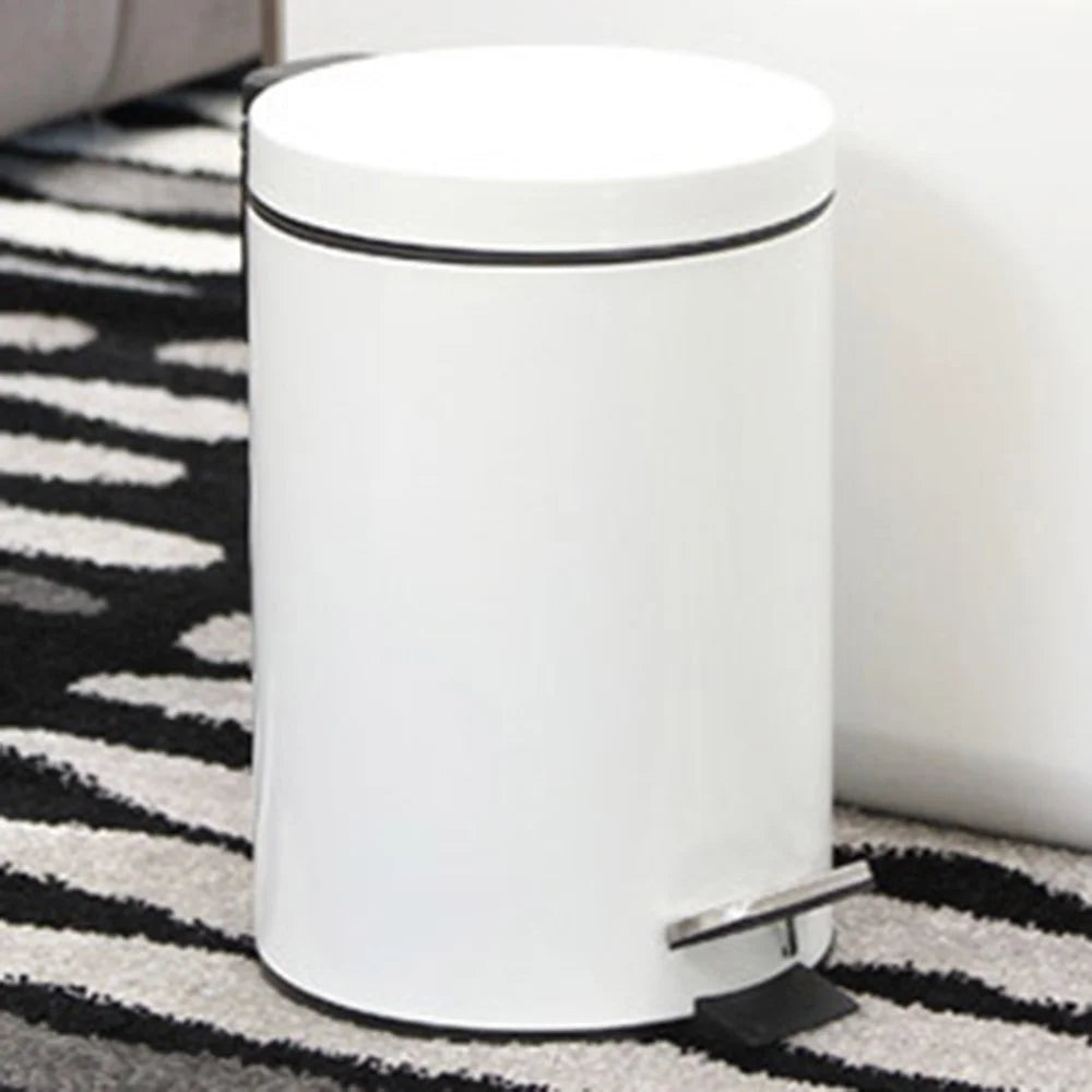 5L Round Stainless Steel Garbage Can Home Hotel Office Stylish Waste Container with Pedal - White - 1