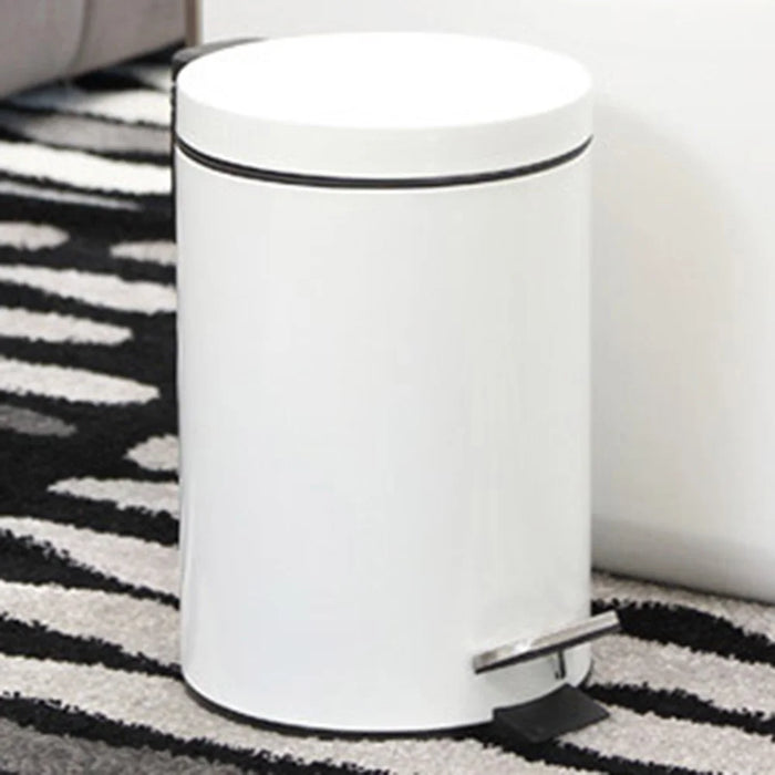 5L Round Stainless Steel Garbage Can Home Hotel Office Stylish Waste Container with Pedal - White - 1