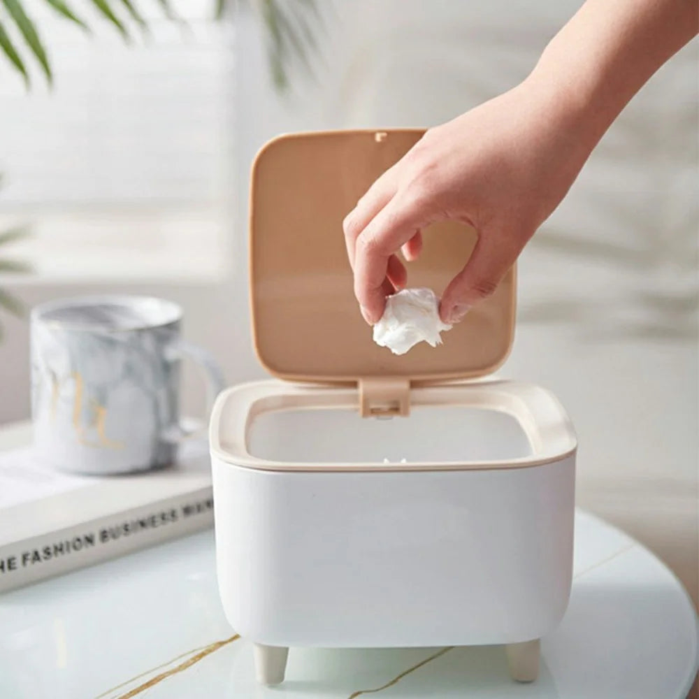 Mini Desktop Trash Can Push-Top Waste Bin 2L Square Student Dormitory Bedside Desk Storage Bucket - 2