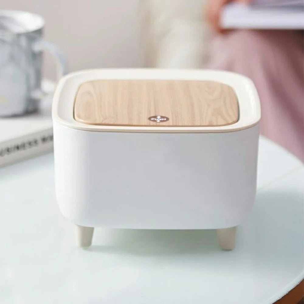 Mini Desktop Trash Can Push-Top Waste Bin 2L Square Student Dormitory Bedside Desk Storage Bucket - 3