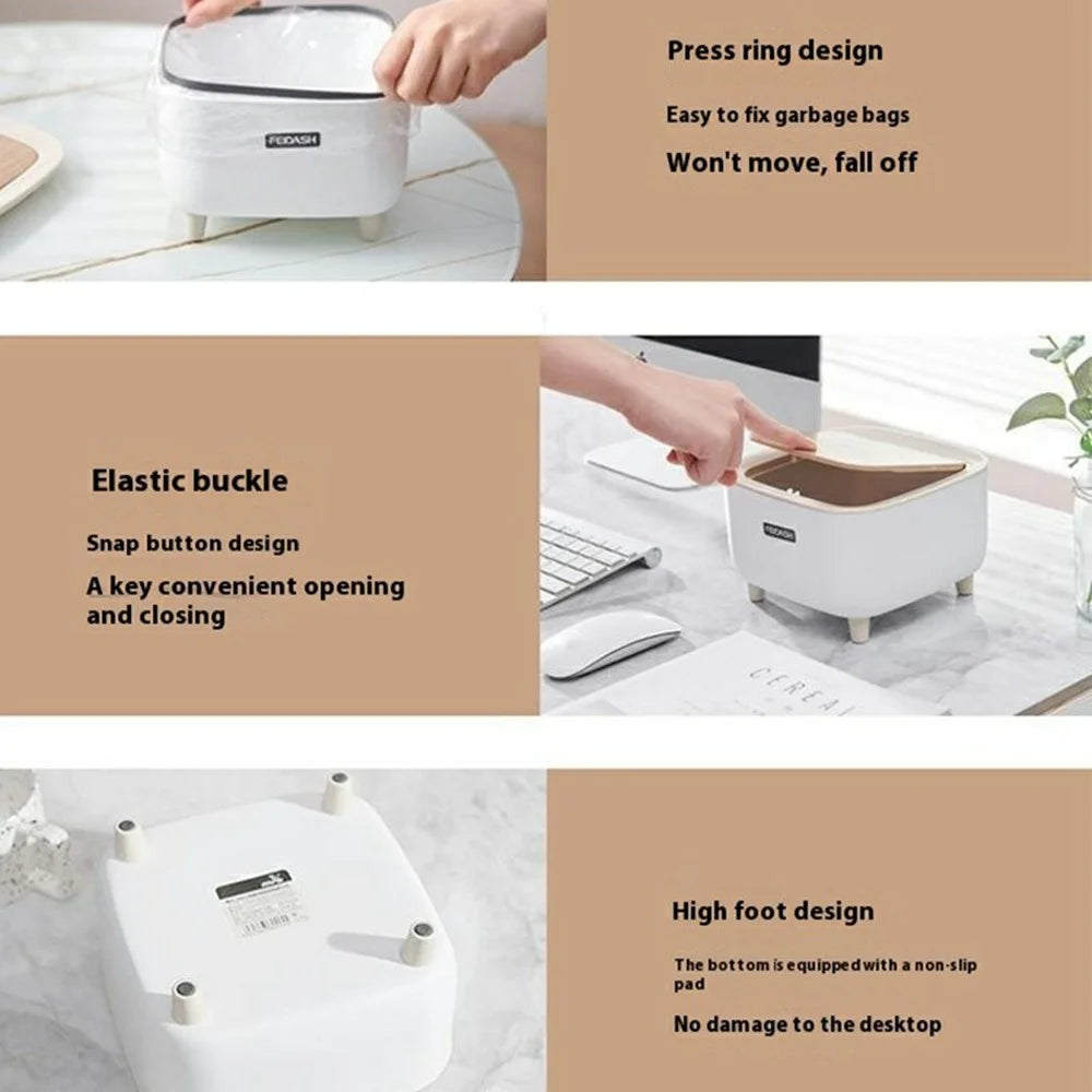 Mini Desktop Trash Can Push-Top Waste Bin 2L Square Student Dormitory Bedside Desk Storage Bucket - 4