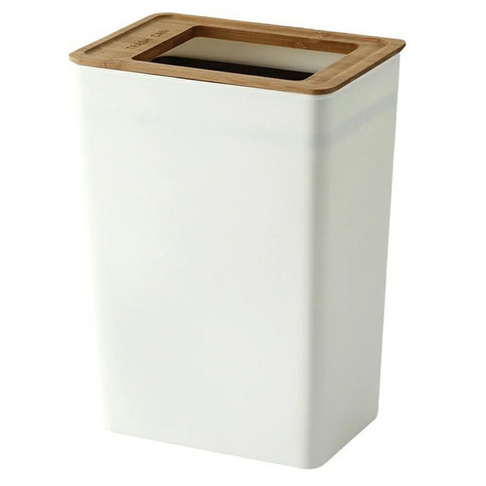 7.5L Bamboo Lid Plastic Trash Can Minimalist Living Room Bedroom Bathroom Kitchen Waste Bin - 1