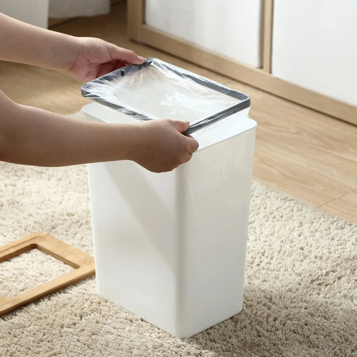 7.5L Bamboo Lid Plastic Trash Can Minimalist Living Room Bedroom Bathroom Kitchen Waste Bin - 3
