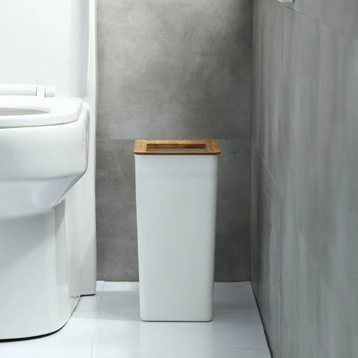 7.5L Bamboo Lid Plastic Trash Can Minimalist Living Room Bedroom Bathroom Kitchen Waste Bin - 5