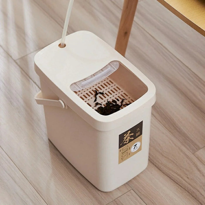 7L Tea Waste Bin PP Filtration Bucket Tealeaves Sanitary Container with Lid / Handle - 4