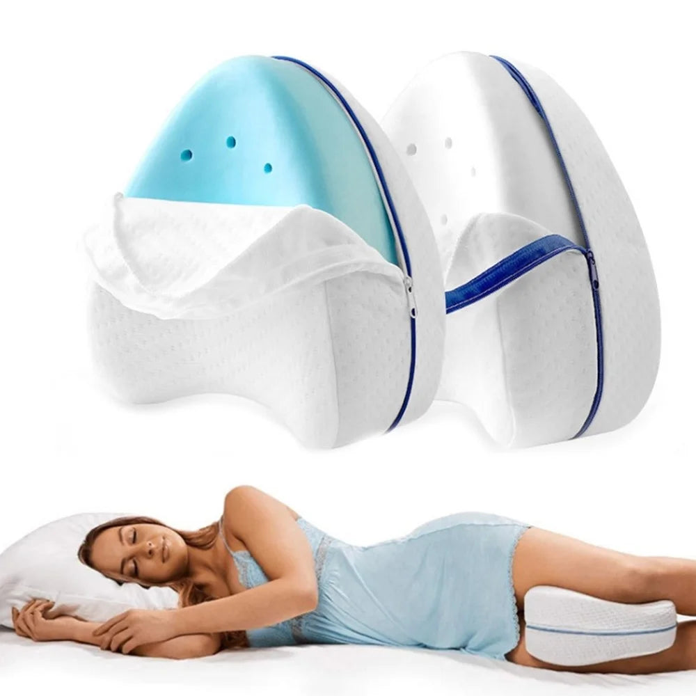Memory Foam Leg Pillow Heart Shaped Knee Cushion Orthopedic Support for Side Sleepers - Blue - 3