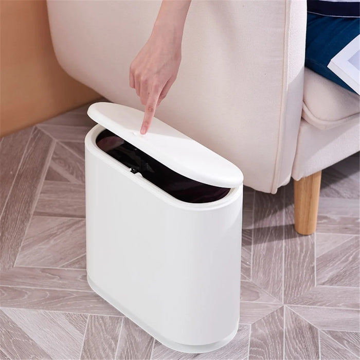 10L Oval Trash Can Wet and Dry Classification Waste Bins Press Type Slot Sanitary Bucket with Lid - White - 2
