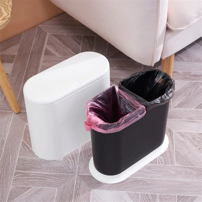 10L Oval Trash Can Wet and Dry Classification Waste Bins Press Type Slot Sanitary Bucket with Lid - White - 3