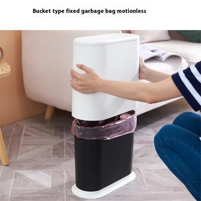 10L Oval Trash Can Wet and Dry Classification Waste Bins Press Type Slot Sanitary Bucket with Lid - White - 4