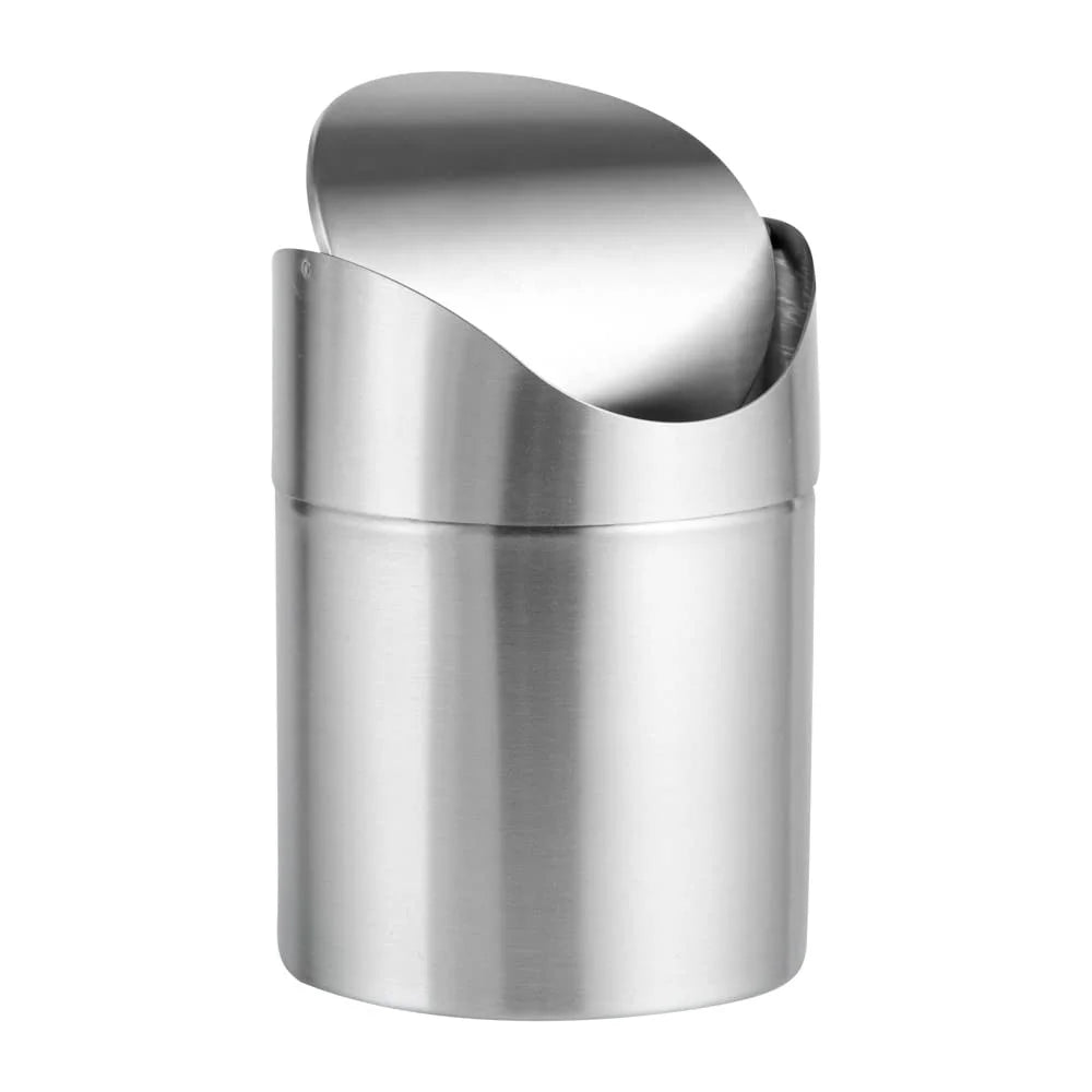 Desktop Mini Trash Can with Swing Lid Stainless Steel Waste Bin Garbage Container - 1