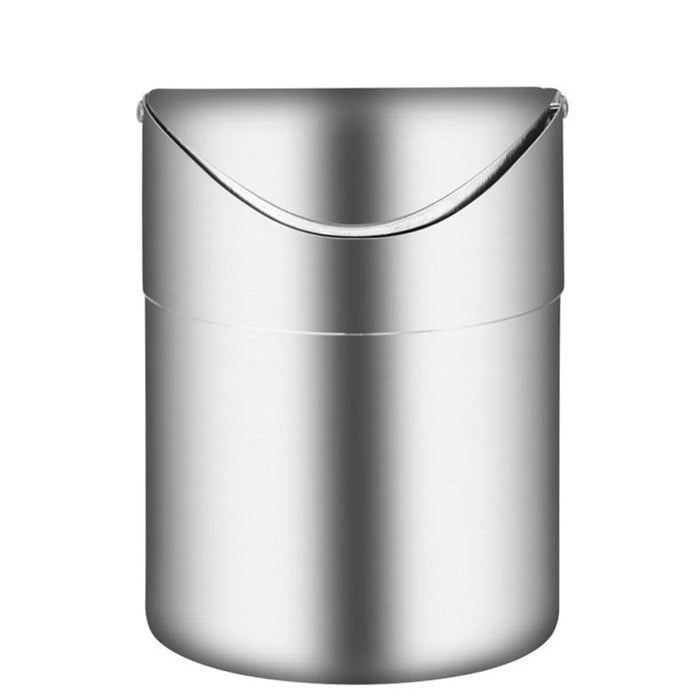 Desktop Mini Trash Can with Swing Lid Stainless Steel Waste Bin Garbage Container - 2