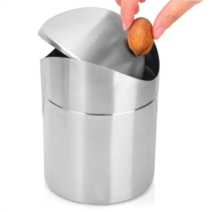 Desktop Mini Trash Can with Swing Lid Stainless Steel Waste Bin Garbage Container - 4