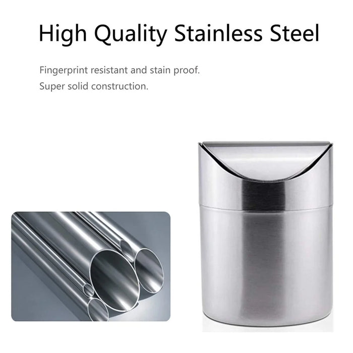Desktop Mini Trash Can with Swing Lid Stainless Steel Waste Bin Garbage Container - 5