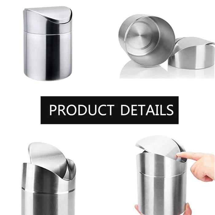Desktop Mini Trash Can with Swing Lid Stainless Steel Waste Bin Garbage Container - 6