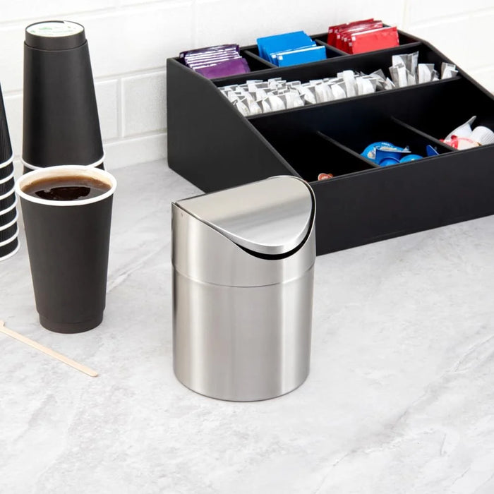 Desktop Mini Trash Can with Swing Lid Stainless Steel Waste Bin Garbage Container - 7