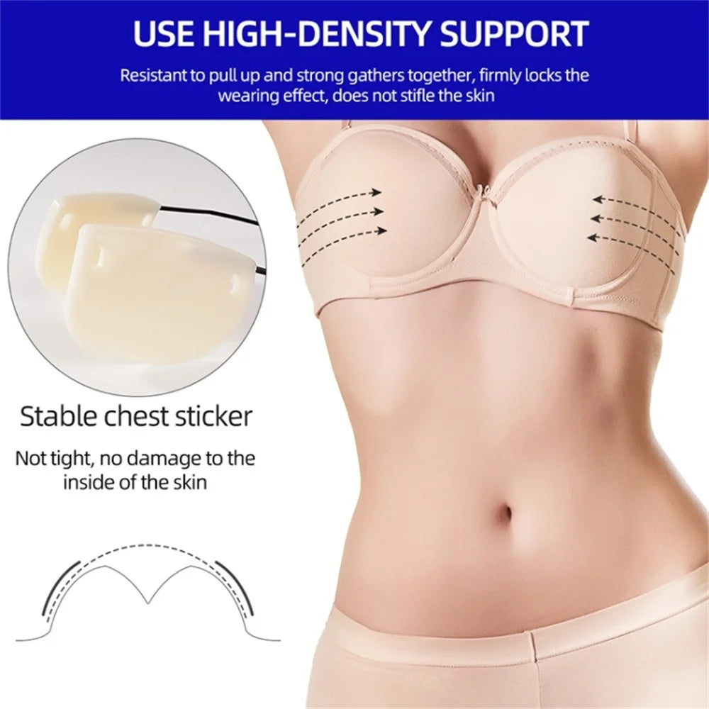 Invisible Adhesive Bra Backless Strapless Silicone Breast Lift Boob Tape Nipple Cover - V-Type / Nude - 6
