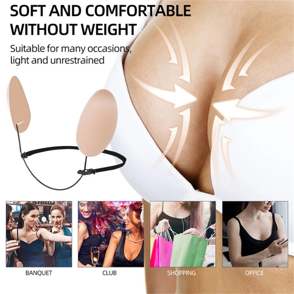 Invisible Adhesive Bra Backless Strapless Silicone Breast Lift Boob Tape Nipple Cover - V-Type / Nude - 7